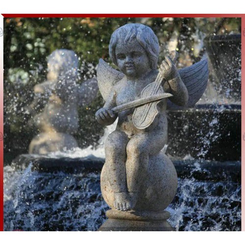 人物喷泉雕刻 石雕喷水池搭配小天使流水雕塑